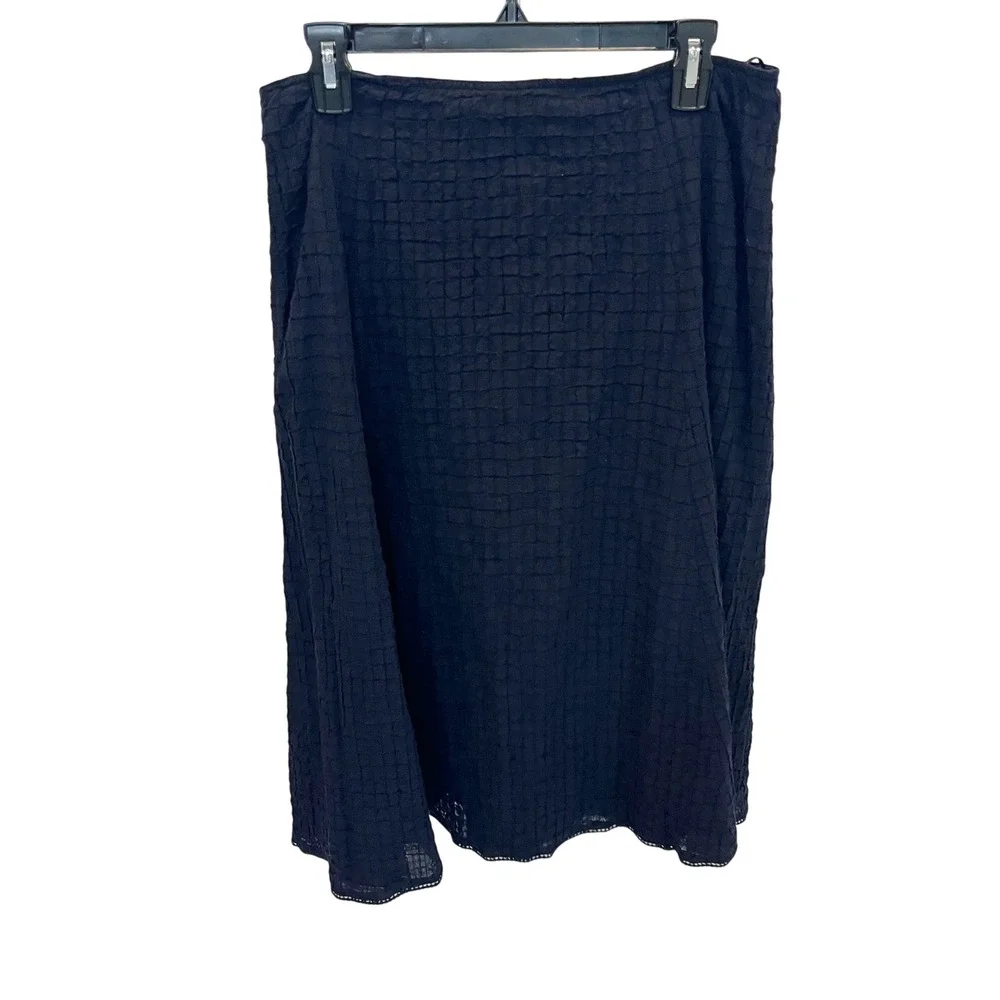 Eileen Fisher Black Textured Grid Midi Skirt Lagenlook Artsy‎ Chic - Size Medium